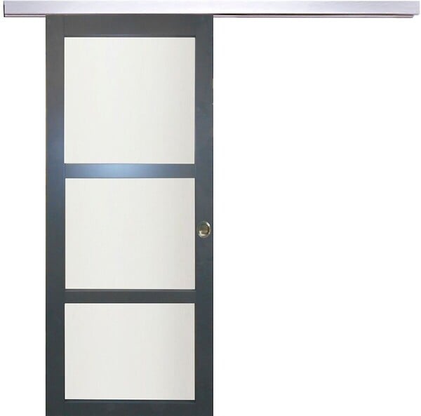 GD MENUISERIES - Porte Coulissante Blakeria Gris Anthr Vitrée H204 x L73 cm, Rail Alu, coquilles - large