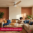 THOMSON - Ventilateur de plafond avec lumière THOMSON OLIA avec pales en bois certifié FSC, diamètre de 132 cm et télécommande incluse - vignette