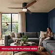 THOMSON - Ventilateur de plafond avec lumière THOMSON NERO avec pales en bois certifié FSC, diamètre de 132 cm et télécommande incluse - vignette