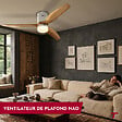 THOMSON - Ventilateur de plafond avec lumière THOMSON NAO avec pales en bois certifié FSC, diamètre de 132 cm et télécommande incluse - vignette