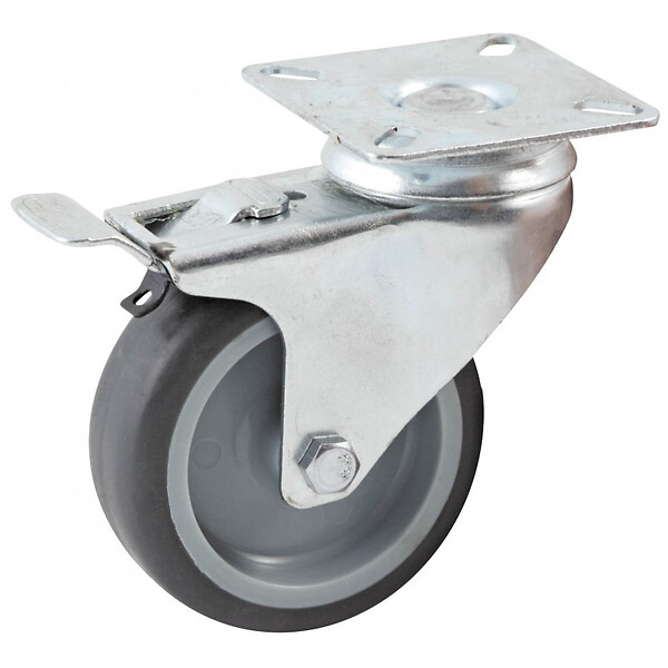AVL - Roulette diamètre 100mm caoutchouc gris platine pivotant + frein - AVL - 552842L - large