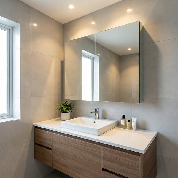 SWISS AQUA TECHNOLOGIES - Armoire de toilette avec miroir intégré, 80x75 cm blanc, SAT B-Way (BWAY80CABW) - large