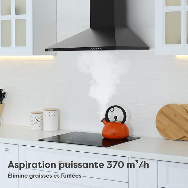CIARRA - Ciarra Hotte aspirante décorative 60cm hotte de cuisine murale 370m3h 3 vitesses Classe A évacuation ou recyclage filtre charbon NON INCLUS - large