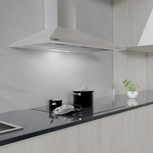 CIARRA - Ciarra hotte de cuisine décorative 90cm hotte aspirante murale 370m3h 3 vitesses Classe A évacuation ou recyclage filtre charbon NON INCLUS - large