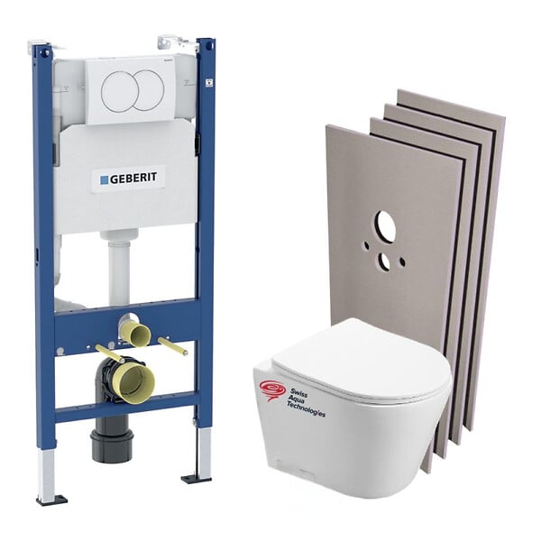 GEBERIT - Pack WC Bati-support Geberit + WC Swiss Aqua Technologies Infinitio sans bride + Plaque blanche + Set habillage (InfinitioGeb3-s - large