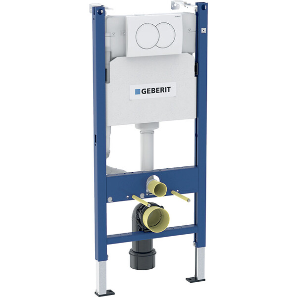 GEBERIT - Pack WC Bati-support Geberit Duofix + Cuvette suspendue sans bride Porcher + Abattant + Plaque de commande blanche + Set d'habil - large