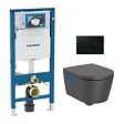 GEBERIT - Pack WC Bati-support Geberit + WC Roca Inspira onyx sans bride fixations invisibles + Abattant softclose + Plaque noire (GebInsp - vignette