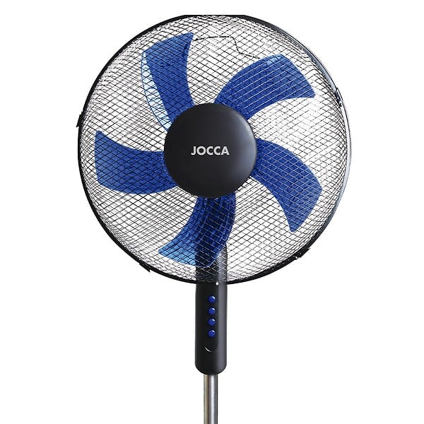 JOCCA - Ventilateur sur pied 45W H125cm Oscillation 90° 3 vitesses 5 pales Design Noir & Bleu Débit d'air puissant Fortes Chaleurs Jocca - large