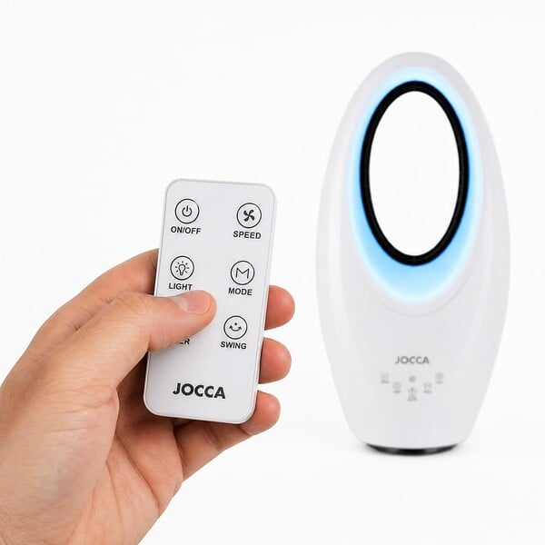 JOCCA - Ventilateur sans pales 65W Télécommande, Oscillation, Minuterie 12h, 3 Vitesses, Éclairage LED 4 Couleurs, Bruit réduit Jocca - large
