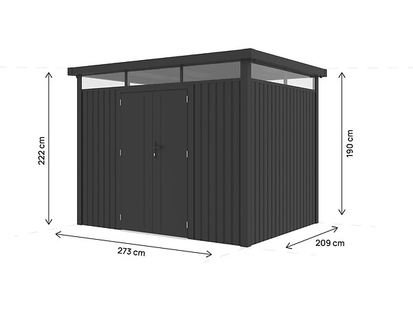 HABITAT ET JARDIN - Abri de jardin métal premium avec toit plat et porte battante "Lexinton" - 6,76 m² - Gris - large