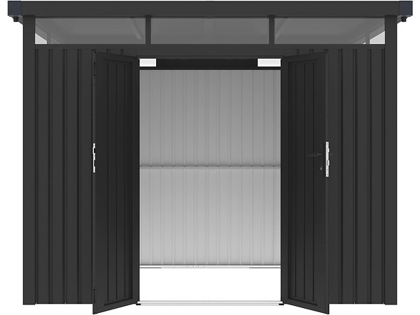 HABITAT ET JARDIN - Abri de jardin métal premium avec toit plat et porte battante "Lexinton" - 6,76 m² - Gris - large