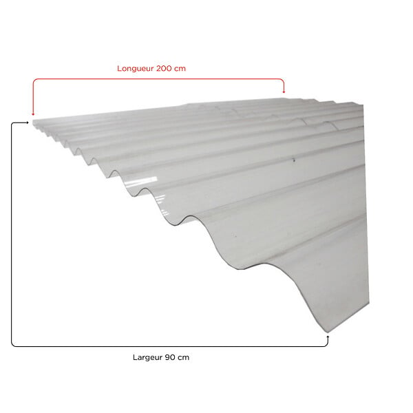 MCCOVER - Lot 2 plaques polycarbonate ondulées PO 76/18 + 2 kits de fixation Translucide, l.90 cm, L.200 cm - large