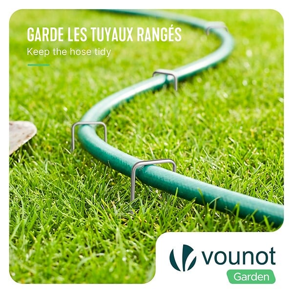 VOUNOT - Lot de 100 piquets de fixation pour jardin U 150x30mm en acier galvanise - large
