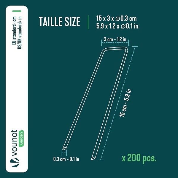 VOUNOT - Lot de 200 piquets de fixation pour jardin U 150x30mm en acier galvanise - large