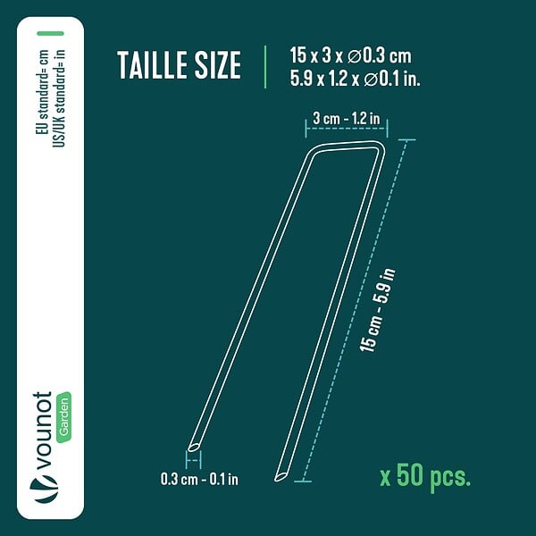 VOUNOT - Lot de 50 piquets de fixation pour jardin U 150x30mm en acier galvanise - large