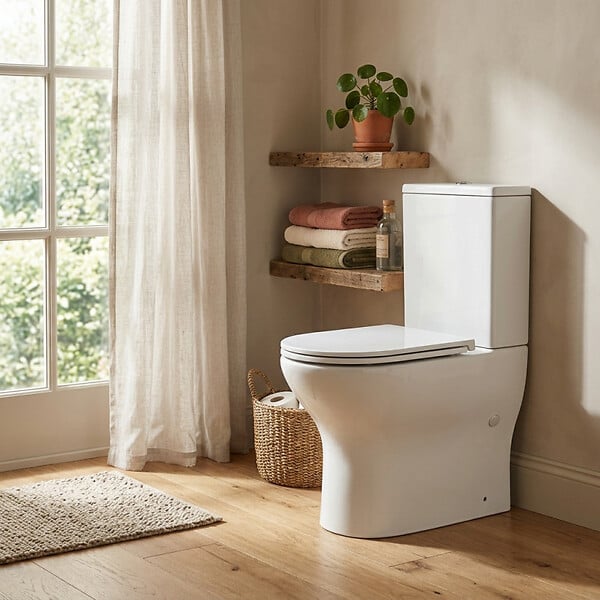 SWISS AQUA TECHNOLOGIES - Brevis Combi WC à poser sans bride en céramique compatible PMR avec abattant SoftClose, blanc (SATBRE033RREXVPP) - large