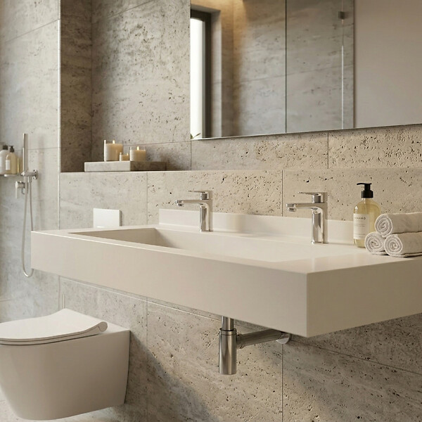 ISTONE - Ultra plan vasque autoportant 1200 x 520 x 100 mm, en Solid Surface, blanc mat (ERGO-1200) - large