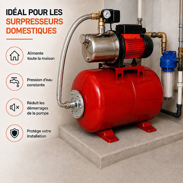GT MARKET - Réservoir pression à vessie horizontal - 50 litres - large