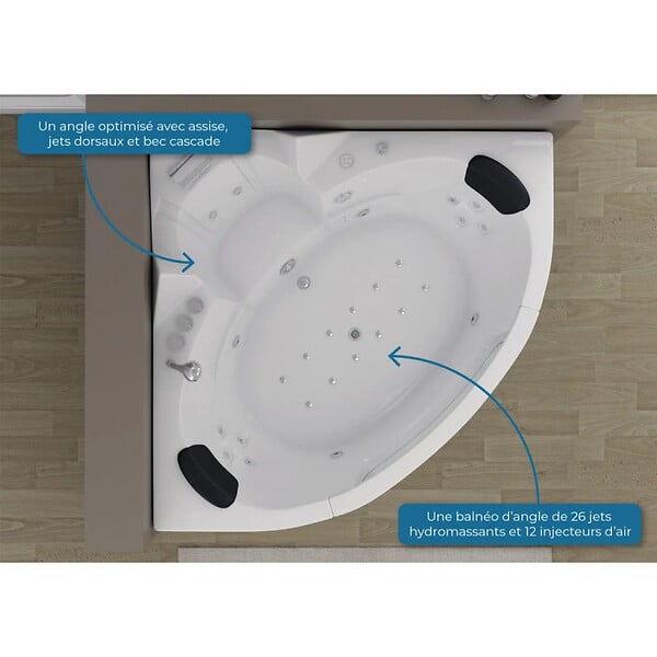 DISTRIBAIN - Baignoire balnéo d'angle 2 places Manhattan-S 26 jets Whirlpool - large