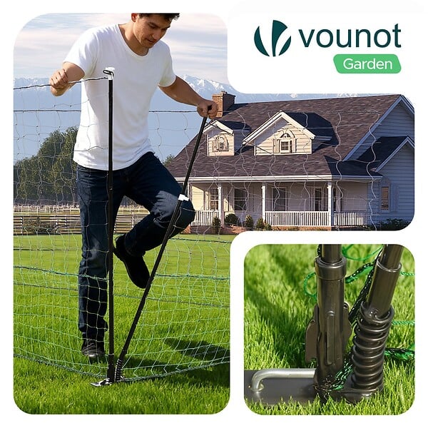 VOUNOT - Kit cloture filet a poules PE avec piquets 30m vert - large