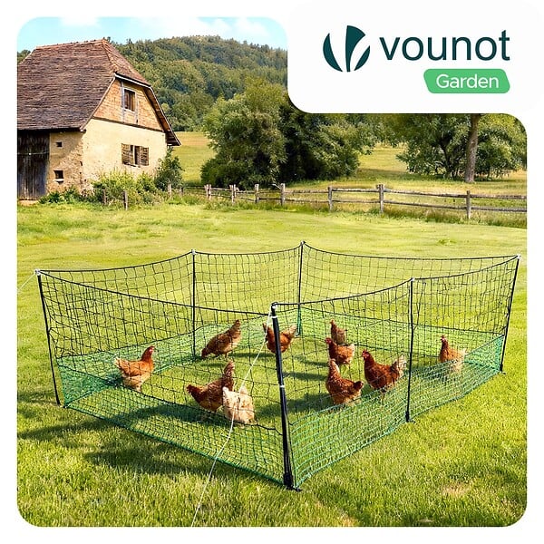 VOUNOT - Kit cloture filet a poules PE avec piquets 12m vert - large