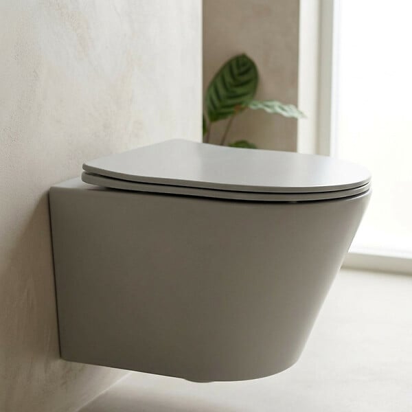 SWISS AQUA TECHNOLOGIES - WC suspendu Infinitio gris mat sans bride et fixations invisibles + abattant frein de chute (GreyInfinitio) - large