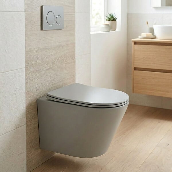 SWISS AQUA TECHNOLOGIES - WC suspendu Infinitio gris mat sans bride et fixations invisibles + abattant frein de chute (GreyInfinitio) - large