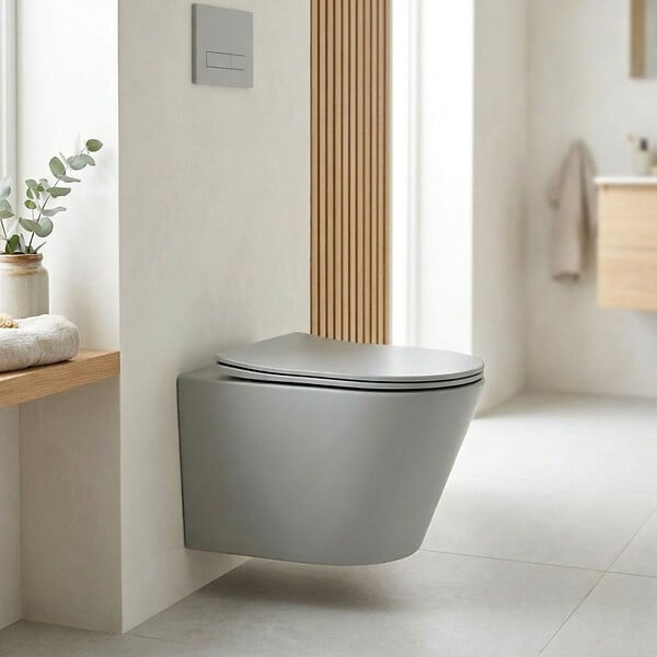 SWISS AQUA TECHNOLOGIES - WC suspendu Infinitio gris mat sans bride et fixations invisibles + abattant frein de chute (GreyInfinitio) - large