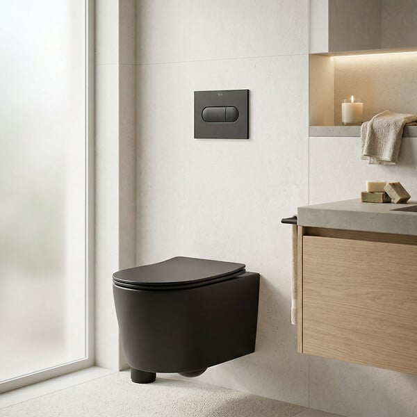 SWISS AQUA TECHNOLOGIES - WC suspendu sans bride et fixations invisibles + abattant frein de chute, Noir mat (SATBRE010RREXPBKM) - large