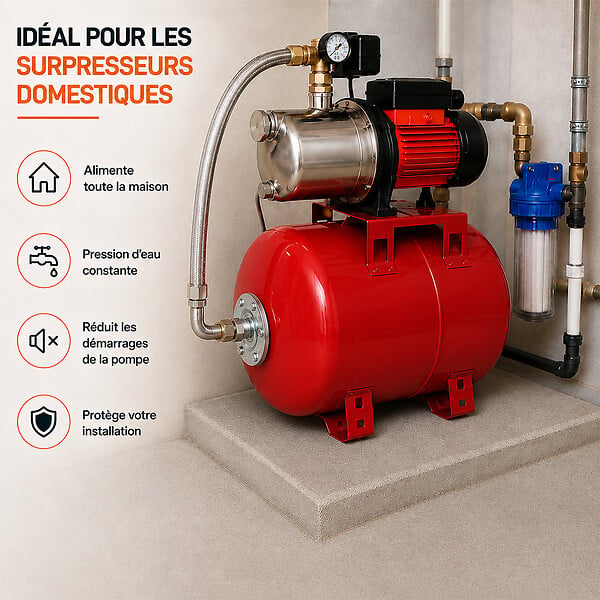 GT MARKET - Réservoir pression à vessie horizontal - 100 litres - large