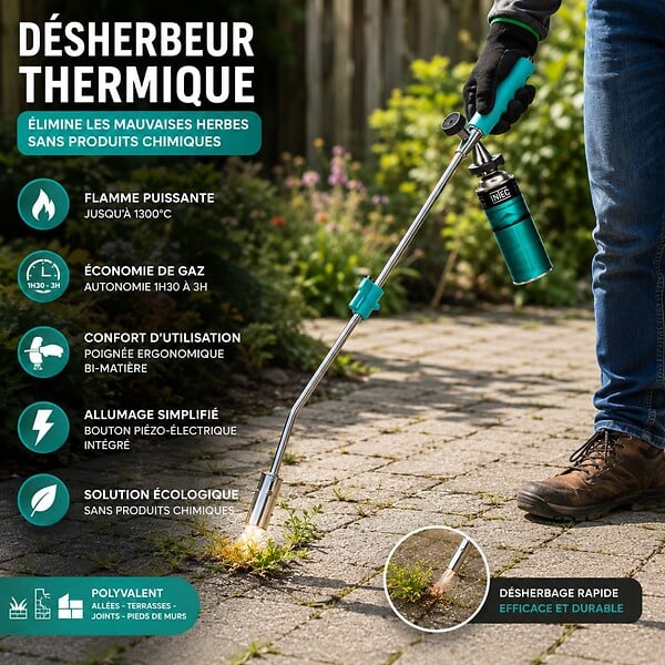 KZ GARDEN - Désherbeur thermique Brule Herbes + 4 Cartouches de gaz 250g KZ GARDEN - large