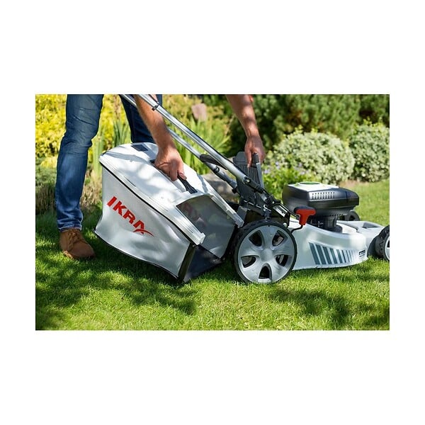 IKRA - Tondeuse à gazon 600m2- 2 Batteries Lithium 40V - 2,5Ah + Chargeur, Hauteur 25 à 75cm Mulching Bac 50L 600 m² IKRA - large