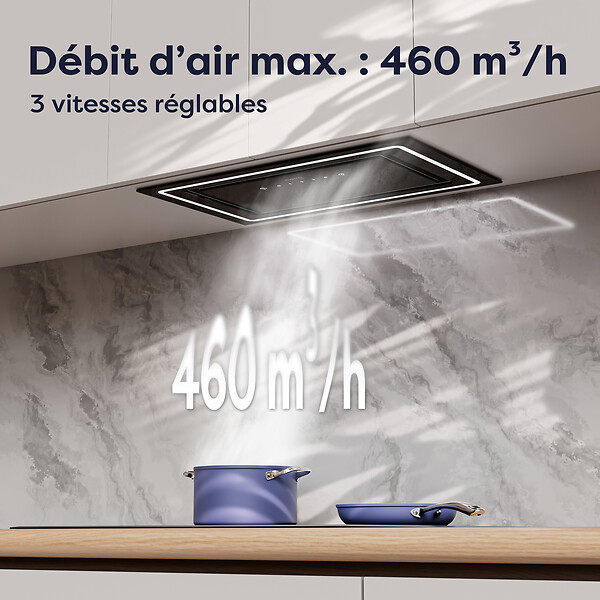 CIARRA - CIARRA hotte aspirante encastrable 52cm groupe filtrant 450m3/h 3 vitesses tactile et geste commande recyclage ou évacuation CD5931CB - large