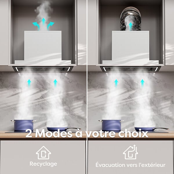 CIARRA - CIARRA hotte aspirante encastrable 52cm groupe filtrant 450m3/h 3 vitesses tactile et geste commande recyclage ou évacuation CD5931CB - large