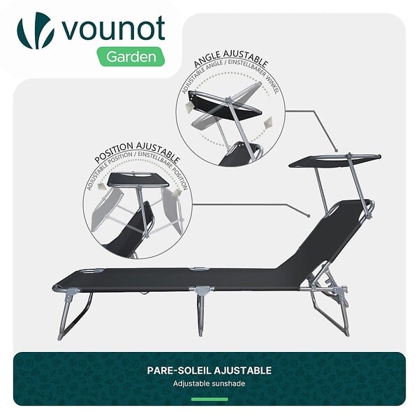 VOUNOT - Transat pare soleil Lot de 2 pcs Noir - large
