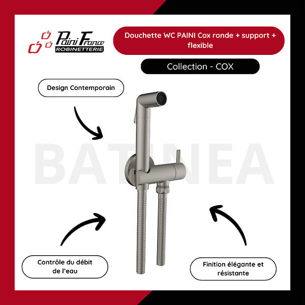 OLFA - Douchette WC Cox ronde + Support + Flexible inox brossé - large