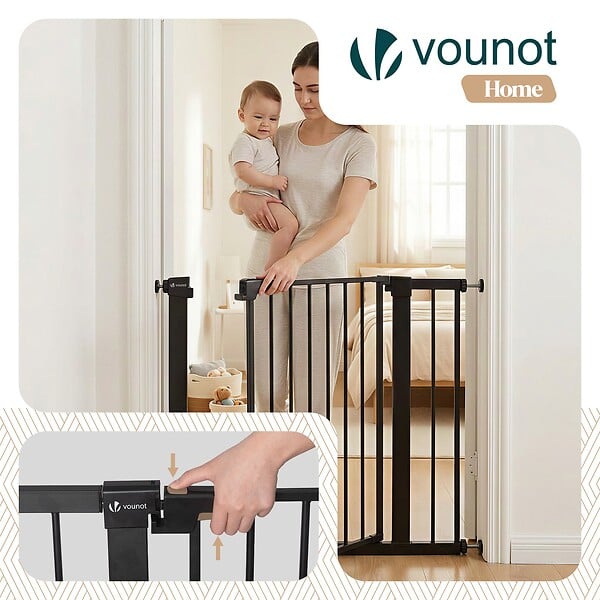 VOUNOT - Barriere de securite a pression sans percage Largeur 89-96cm Metal noir - large