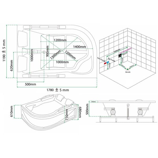 DISTRIBAIN - Baignoire Balnéo asymétrique VULCANO-G 56 jets Whirlpool - large