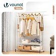 VOUNOT - Portant a Vetements double avec roulettes et 2 etageres de rangement 121x40x147cm metal Blanc - vignette