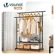 VOUNOT - Portant a Vetements double avec roulettes et 2 etageres de rangement 121x40x147cm metal Noir - vignette