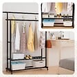 VOUNOT - Portant a Vetements double avec roulettes et 2 etageres de rangement 121x40x147cm metal Noir - vignette