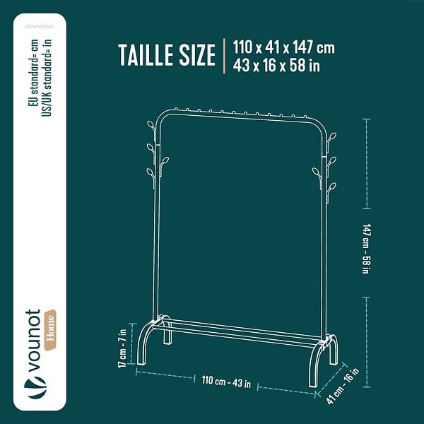 VOUNOT - Portant a Vetements avec etagere Chaussures 8 Crochets Lateraux 110x41x147cm metal Noir - large