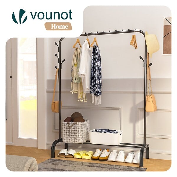 VOUNOT - Portant a Vetements avec etagere Chaussures 8 Crochets Lateraux 110x41x147cm metal Noir - large