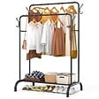 VOUNOT - Portant a Vetements Double avec etagere Chaussures 4 Crochets Lateraux 108x58x146cm metal Noir - vignette