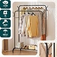 VOUNOT - Portant a Vetements Double avec etagere Chaussures 4 Crochets Lateraux 108x58x146cm metal Noir - vignette