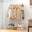 VOUNOT - Portant a Vetements Double avec etagere Chaussures 4 Crochets Lateraux 108x58x146cm metal Blanc - vignette