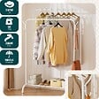 VOUNOT - Portant a Vetements Double avec etagere Chaussures 4 Crochets Lateraux 108x58x146cm metal Blanc - vignette