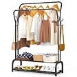 VOUNOT - Portant a vetement double avec 2 niveaux etageres chaussures 4 Crochets Lateraux 108x35x145cm metal Noir - vignette