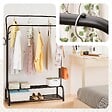 VOUNOT - Portant a vetement double avec 2 niveaux etageres chaussures 4 Crochets Lateraux 108x35x145cm metal Noir - vignette