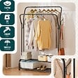 VOUNOT - Portant a vetement double avec 2 niveaux etageres chaussures 4 Crochets Lateraux 108x35x145cm metal Noir - vignette